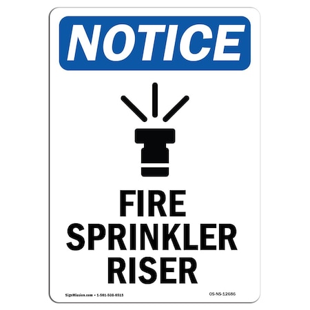 OSHA Notice Sign, Fire Sprinkler Riser With Symbol, 5in X 3.5in Decal